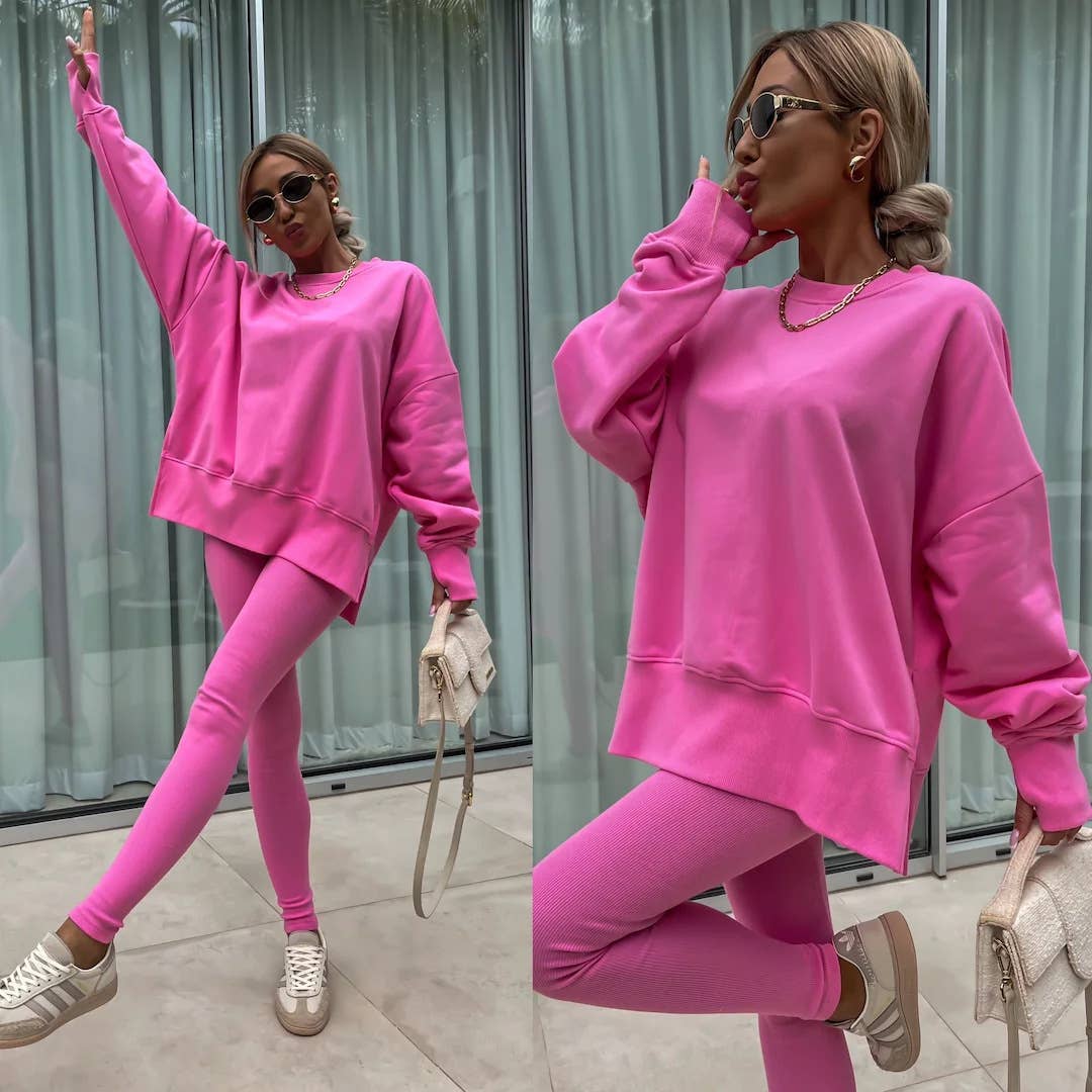 Loose Sweatshirt and Slim Pants Set
