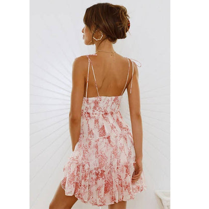 Ladies Flounce Flower Print Daily Mini Dress