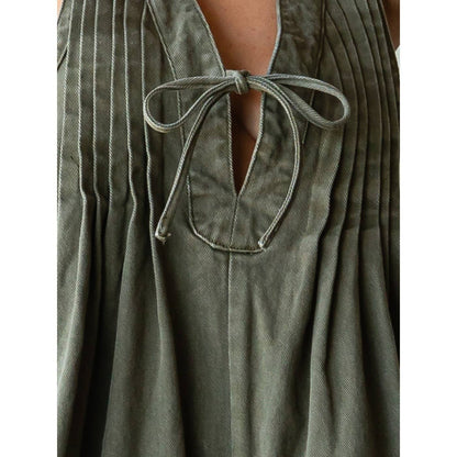 V-neck Puff Sleeve Denim Romper