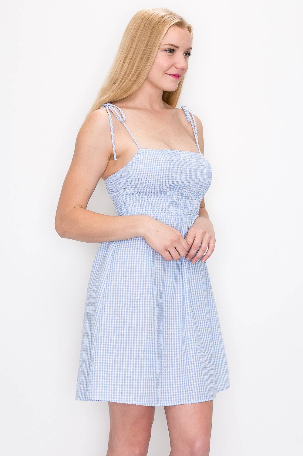 Smocked Gingham Mini Dress