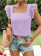 Checkered Square Collar Ruffled Shirt Top