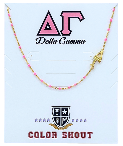 N201-The Sorority Necklace: Side Set Greek letters on Enamel Bead Necklace