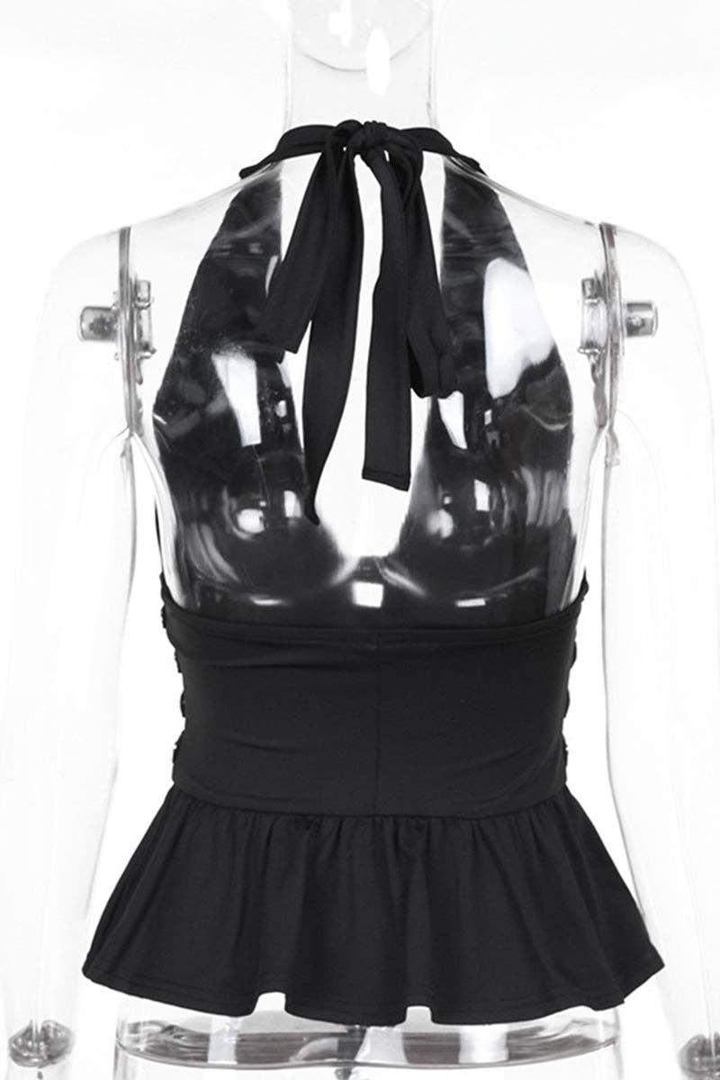 Studded Halterneck Peplum Top