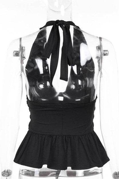 Studded Halterneck Peplum Top