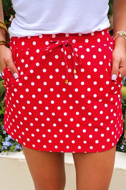 Polka Dot Drawstring Casual Mini Skort