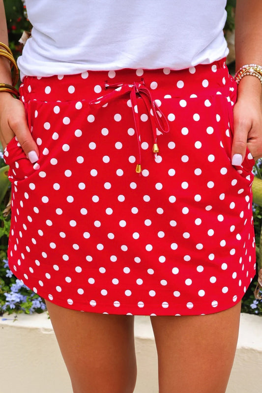 Polka Dot Drawstring Casual Mini Skort