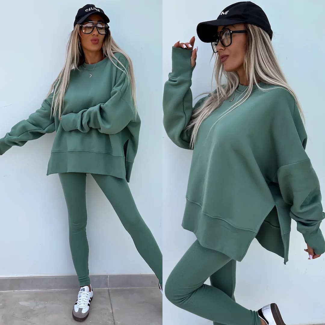 Loose Sweatshirt and Slim Pants Set