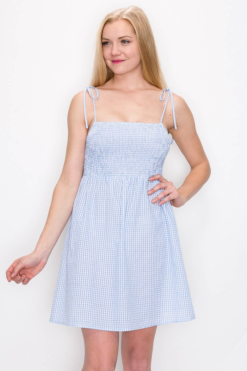 Smocked Gingham Mini Dress