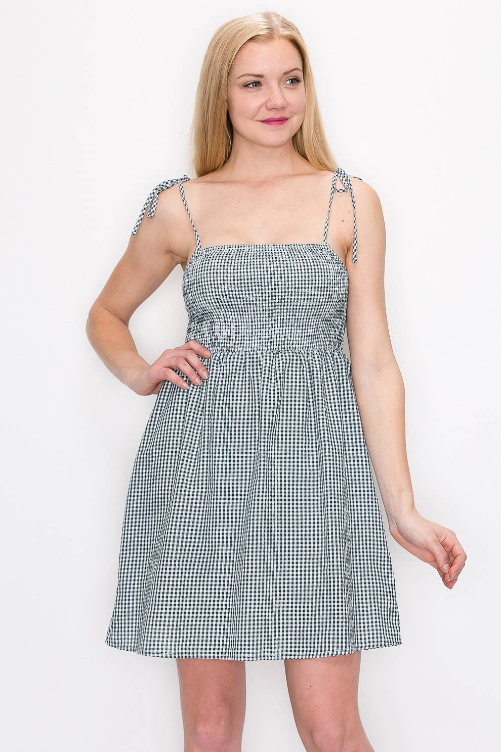 Smocked Gingham Mini Dress