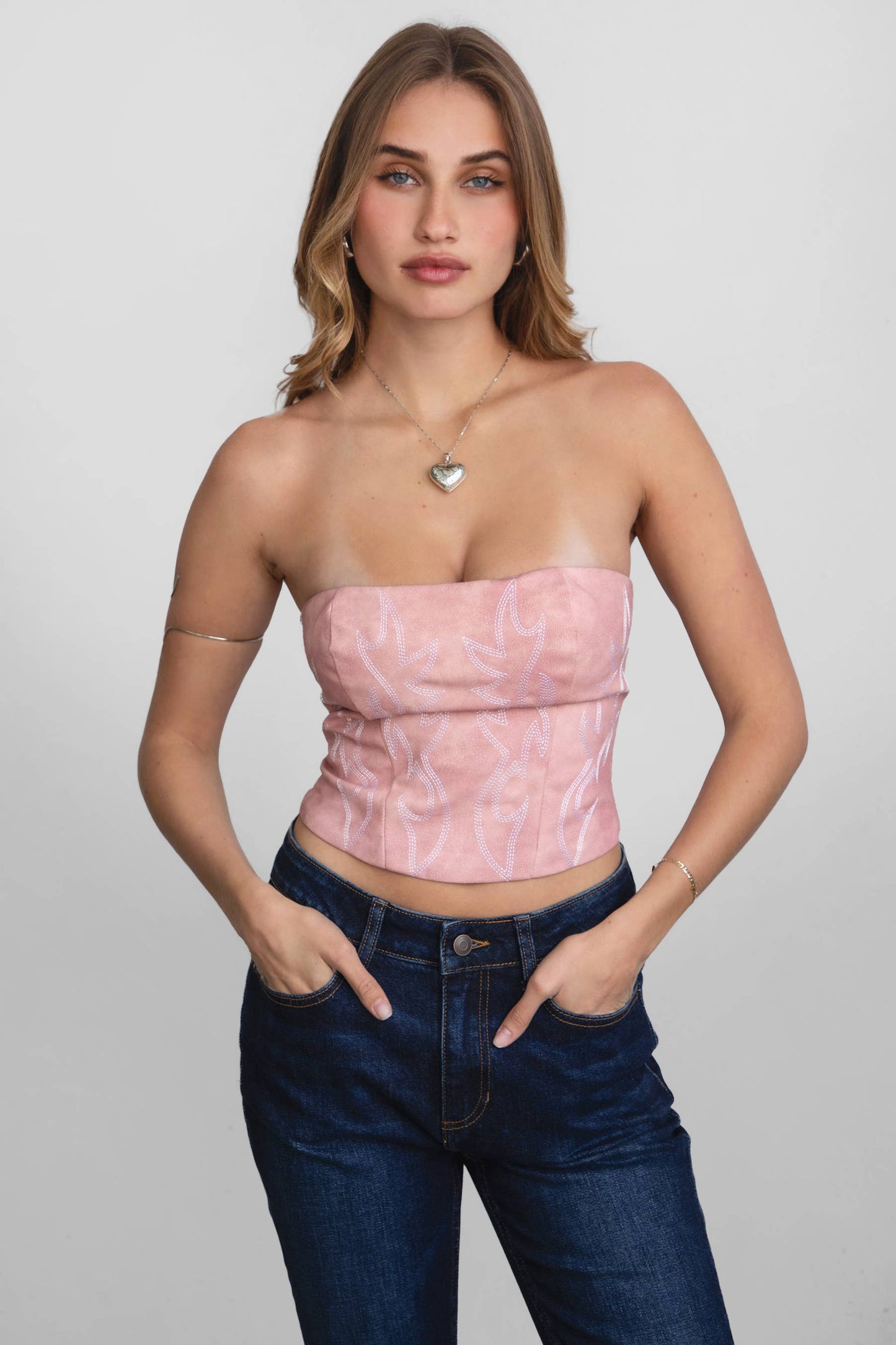 BECKEE  Vegan Leather Embroidered Western Corset Top