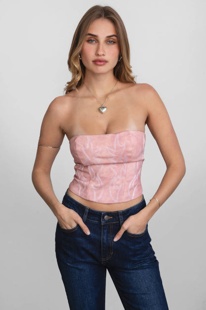 BECKEE  Vegan Leather Embroidered Western Corset Top