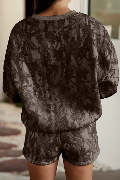 Abstract Round Neck Two piece Camo Girl Set