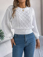 Cable Knit Pullover Sweater with Lantern Sleeves