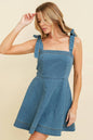 DENIM STRAP TIE MINI DRESS