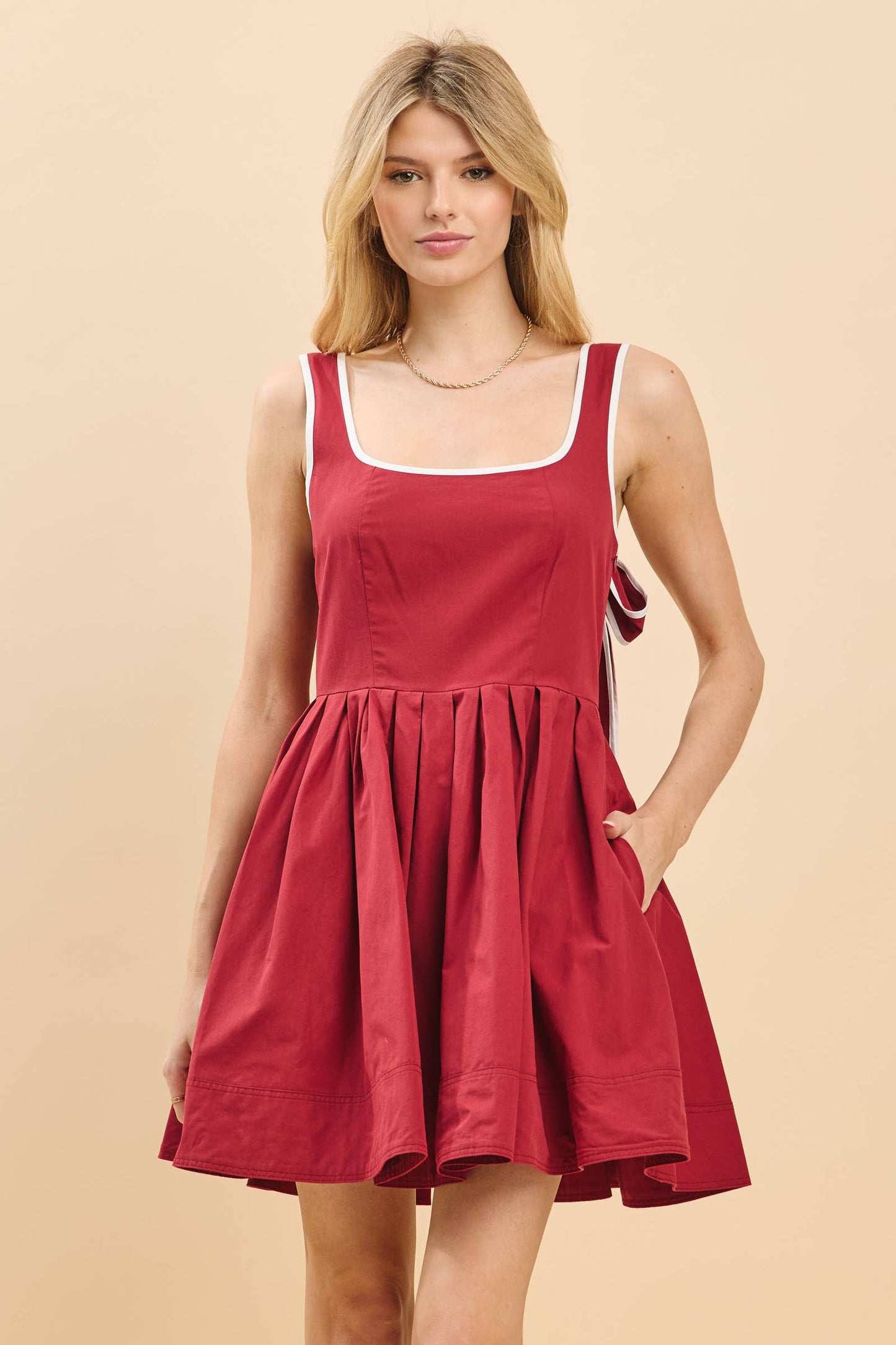 Gameday Square neckline mini dress with pleats skirt