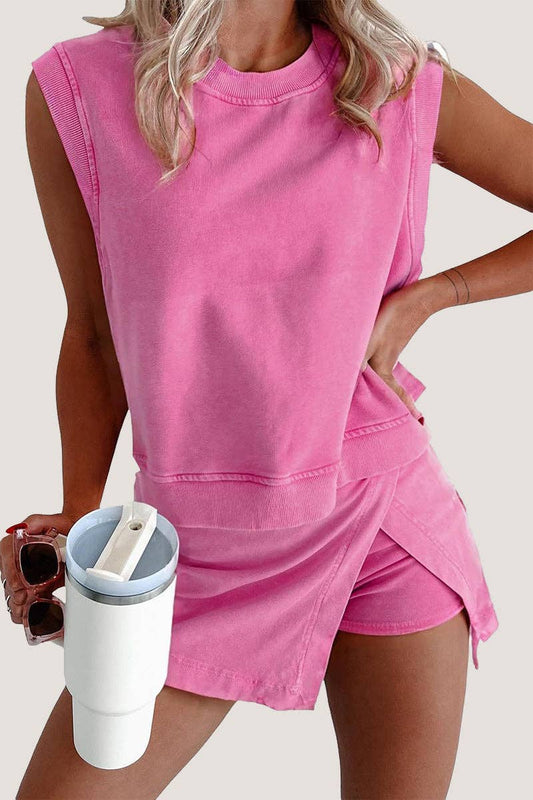 Sleeveless Terry Lounge Set: ROSE RED