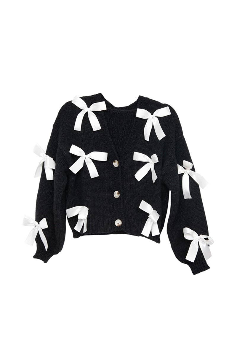 Bow Long Sleeve Knit Cardigan