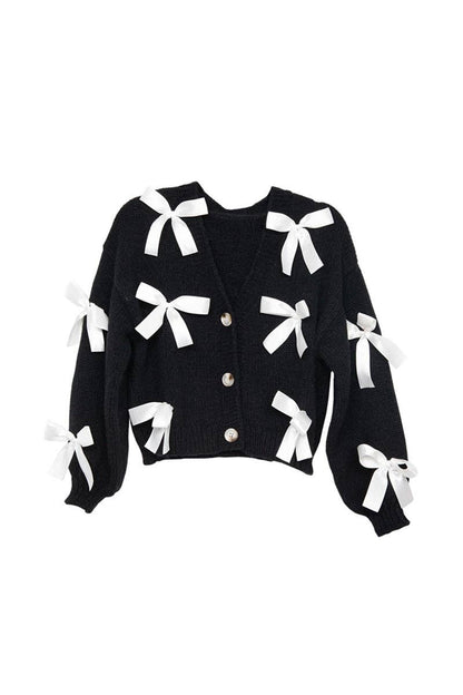 Bow Long Sleeve Knit Cardigan