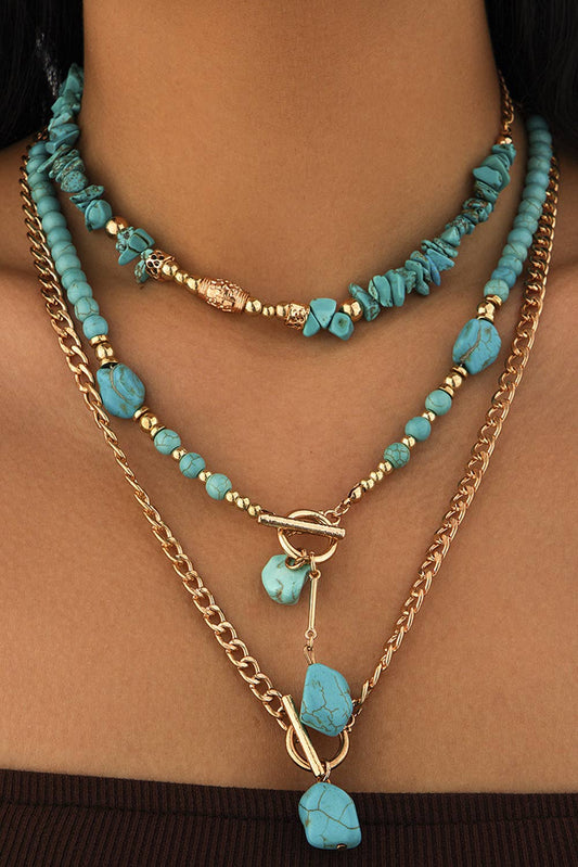 Plated Toggle Clasp Turquoise Cable Chain Layered Necklace