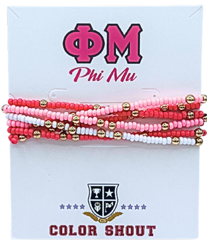 Sorority Colors Stack: Set of 6 Beaded Stretch Bracelets