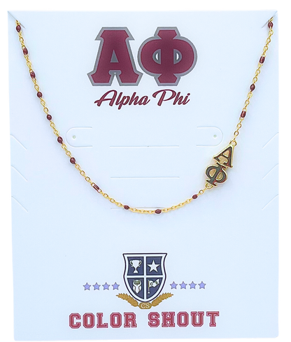 N201-The Sorority Necklace: Side Set Greek letters on Enamel Bead Necklace
