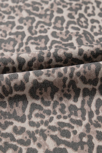Western Leopard Frayed Edge Wide Leg High Waist Jeans