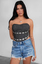 GLENDORA Western Distressed PU Leather Strapless Corset Top