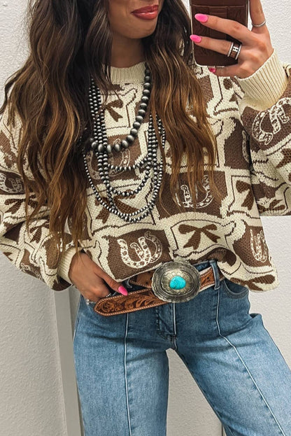 Bows Horseshoes Pattern Western  Sweater