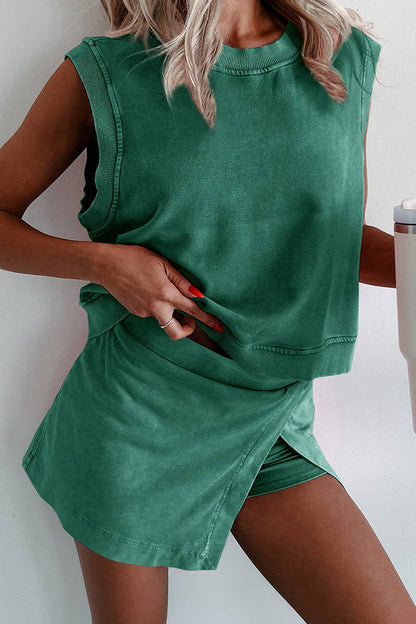 Sleeveless Terry Lounge Set: ROSE RED