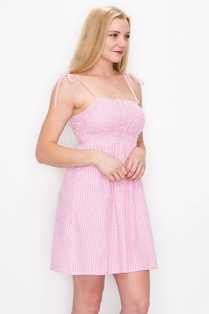 Smocked Gingham Mini Dress