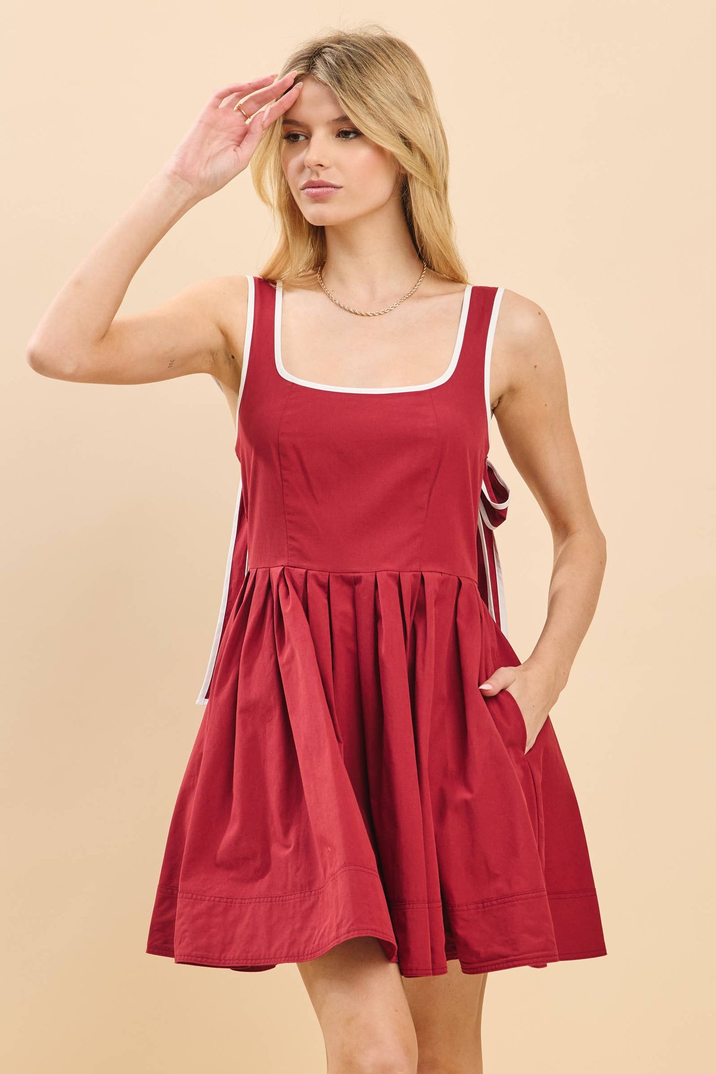 Gameday Square neckline mini dress with pleats skirt