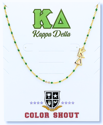 N201-The Sorority Necklace: Side Set Greek letters on Enamel Bead Necklace