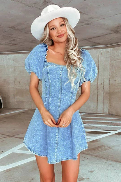 Slim Fit Denim Short Sleeve Dress
