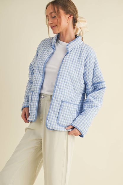 QUILTED PLAID PUFF JACKET WITH POCKETS