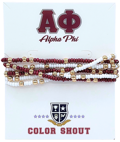 Sorority Colors Stack: Set of 6 Beaded Stretch Bracelets