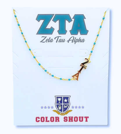 N201-The Sorority Necklace: Side Set Greek letters on Enamel Bead Necklace