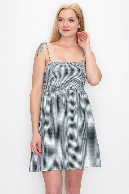 Smocked Gingham Mini Dress