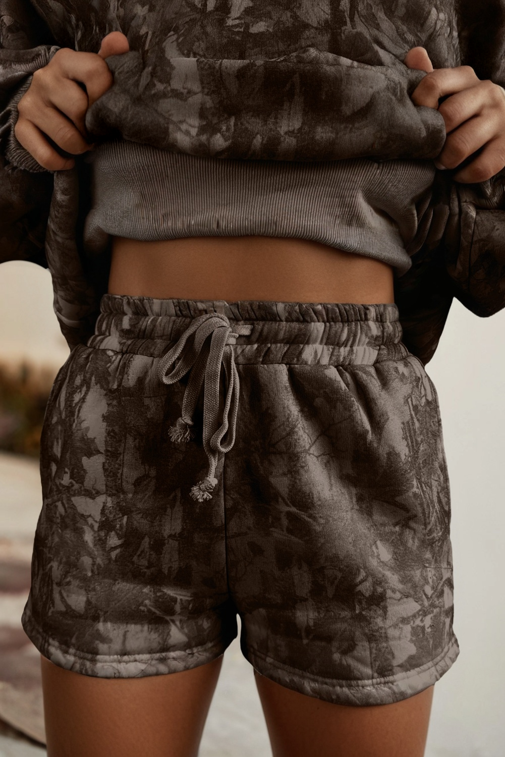 Abstract Round Neck Two piece Camo Girl Set