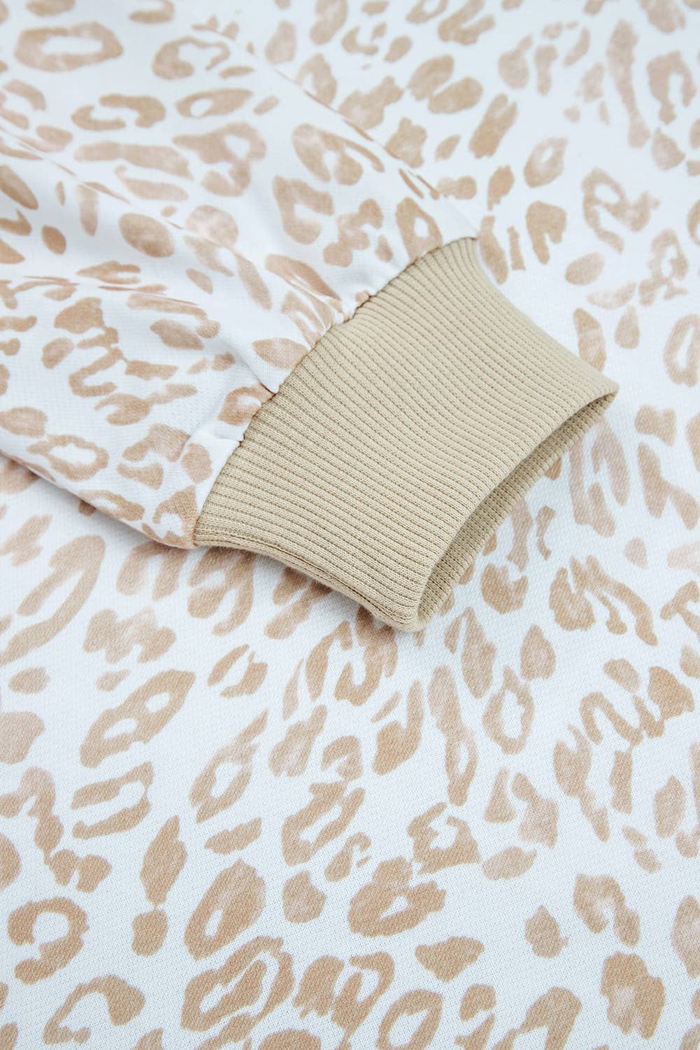 Leopard Ruffle Ribbed Trim Round Neck Sweatshirt