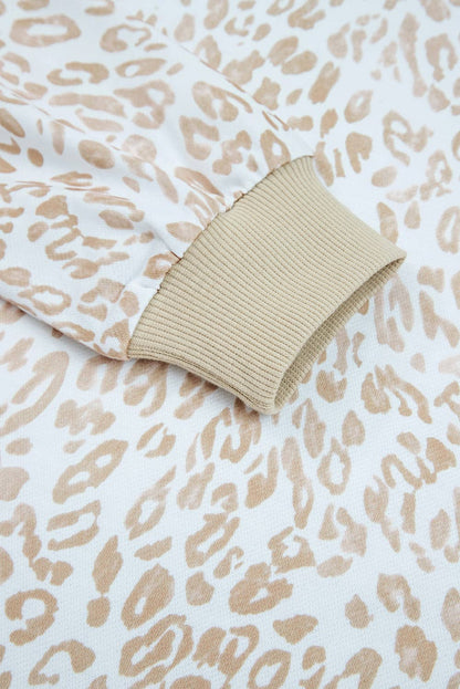 Leopard Ruffle Ribbed Trim Round Neck Sweatshirt