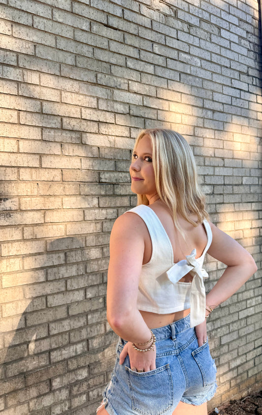 White denim crop top
