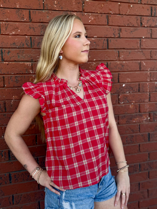 Red and Tan Plaid Shirt