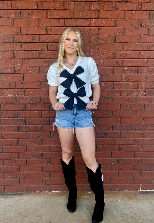 White Top with Black Bows