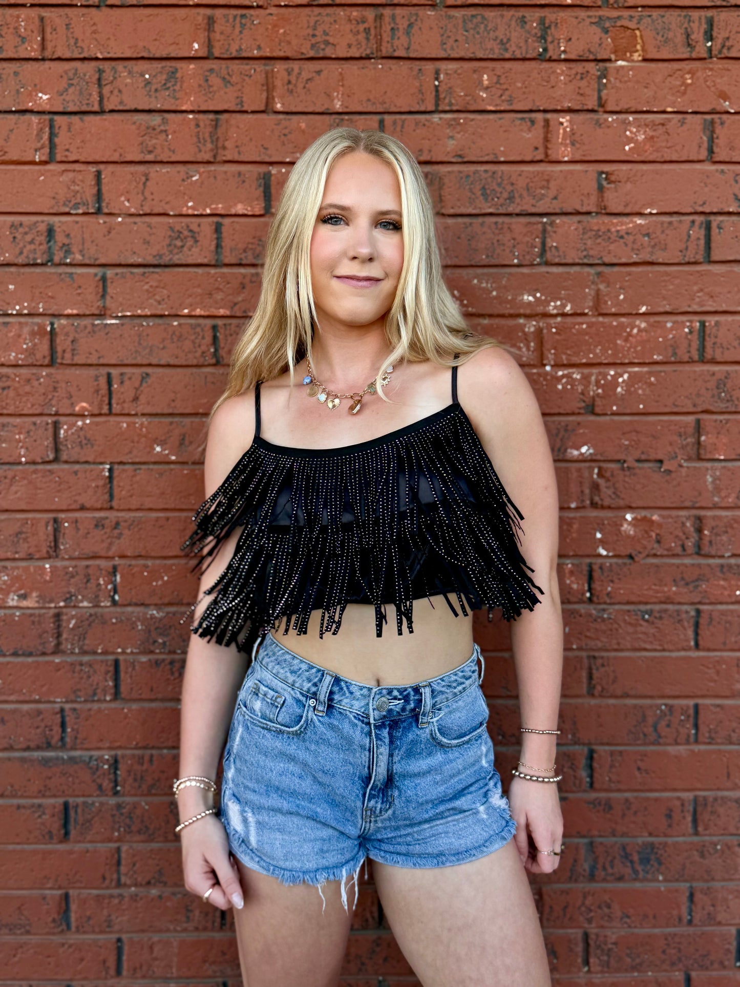 Rinestone Finge Crop Top