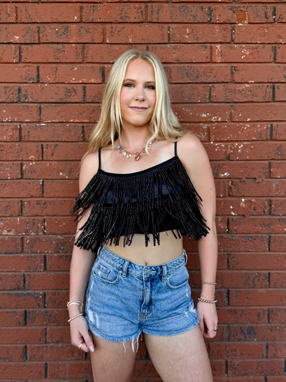 Rinestone Finge Crop Top