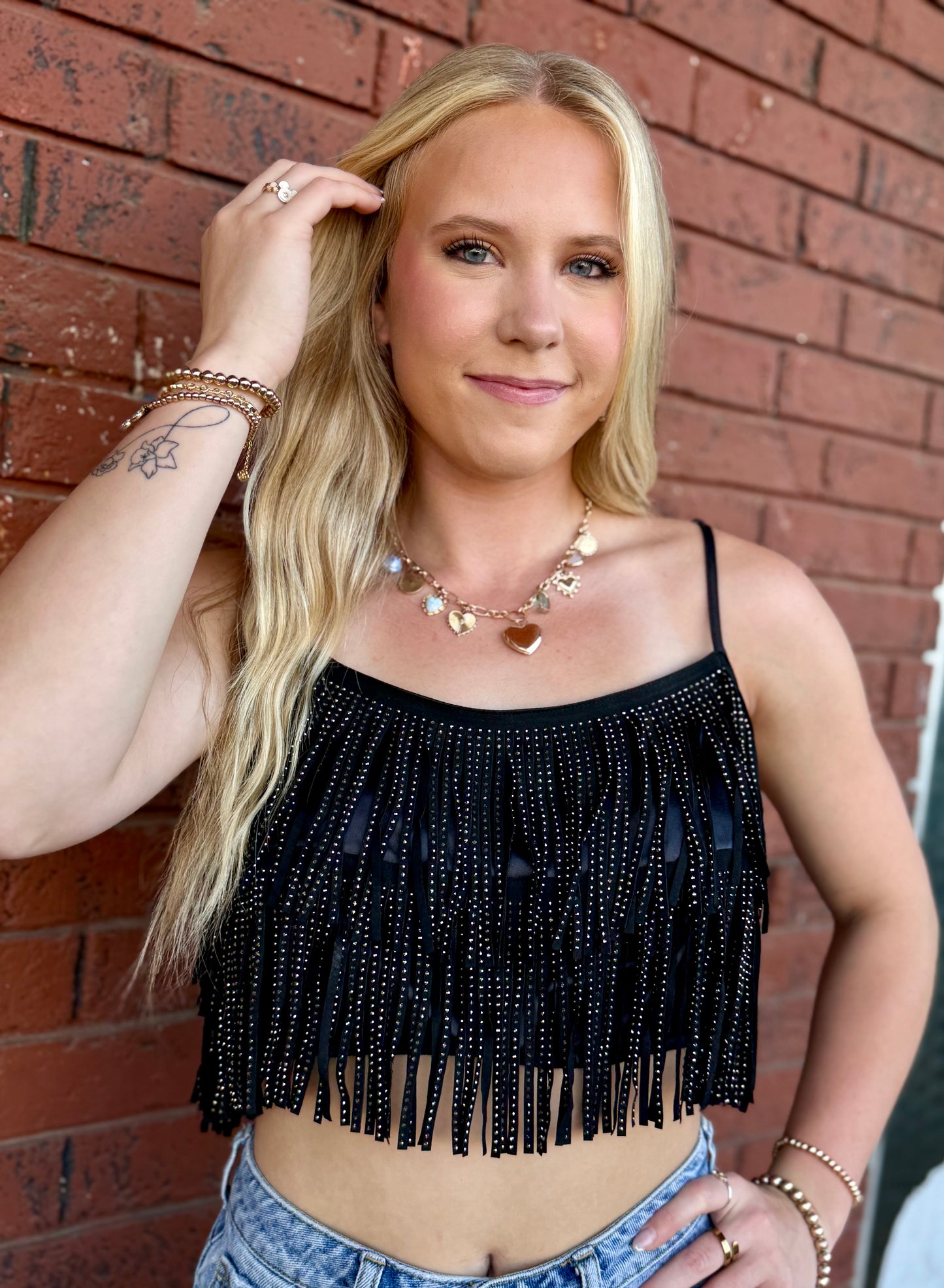Rinestone Finge Crop Top