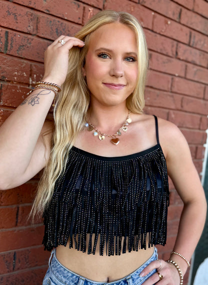 Rinestone Finge Crop Top