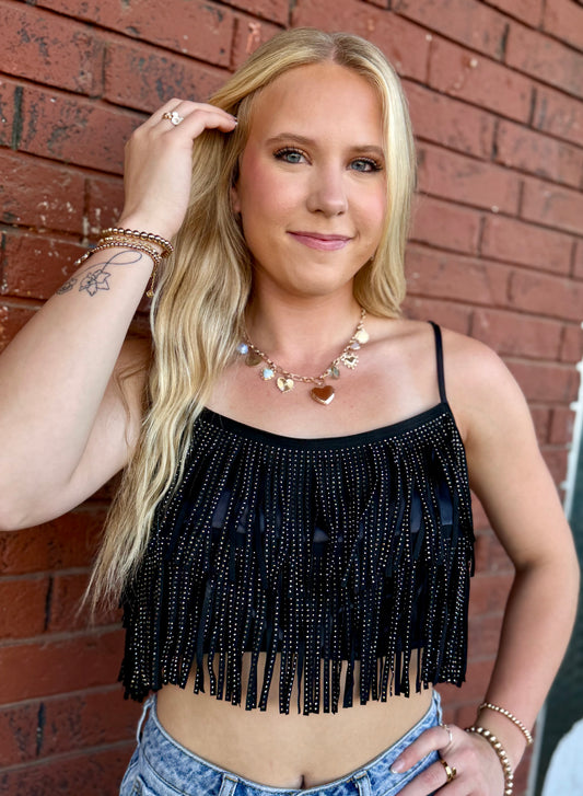 Rinestone Finge Crop Top