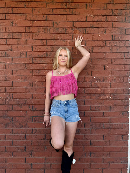 Rinestone Finge Crop Top