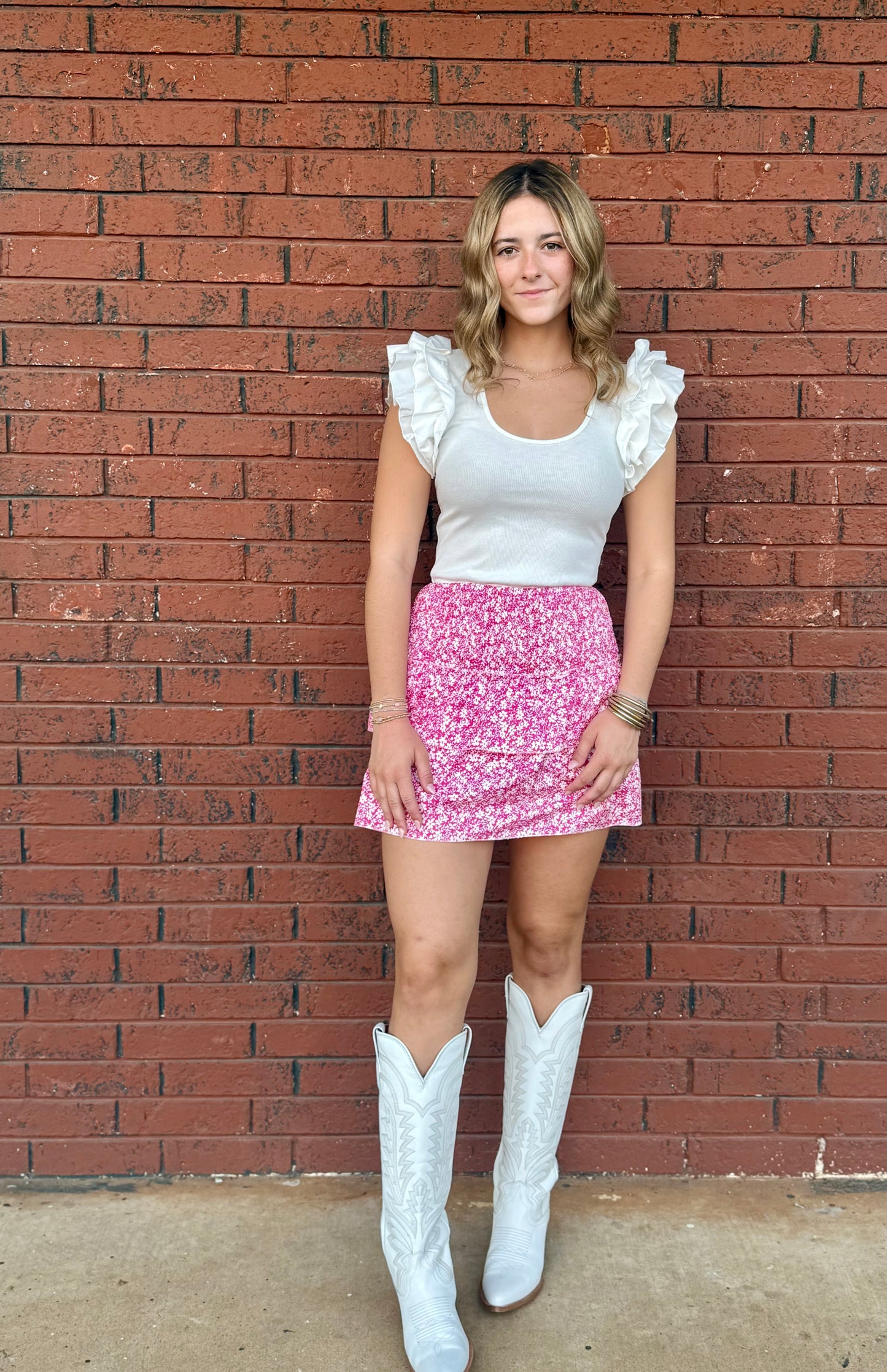 Pink and Blue Floral Skirt